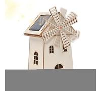 Solar Windmill House - 2.76x5.51 Inches Wooden Diy Kit, Educational Solar Craft | Vintage Windmill Decor, Science Project for Table Shelf Living Room Cabinet Children Home Puzzle Display