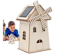 Solar Windmill Kit - Educational Craft for Children Fun | Wood with Electronic Components, 8.3x7x14cm Size, Vintage Decor Ornament, Creative Table Decoration for Living Room Shelf Cabinet