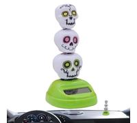 Solar Window Toys Swinging Skull Head Car Figurines - Solar Powered Motion Ornament Set with Triple Skull Design | Weather Resistant Resin Construction, Automatic Sun Activated Movement System