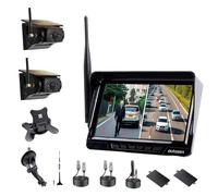 Solar Wireless Reversing Camera for Car, 2 Cam Kit, Alarm Function, 7” 1080P Monitor, Stable Signal, Night Vision, DVR Recording, 1-Min Install, Reverse Camera Kit for Motorhome, Trailer, Van