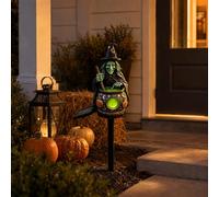 Solar Witch Cauldron Garden Stake Light, Halloween Outdoor Decor | Resin Witch and Glowing Magic Pot with Auto-On LED for Yard, Lawn, Pathway, Patio, Flower Bed and Halloween Party Displays