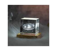 (Solar with LED Base, 6x6x6cm) 3D Moon Solar Galaxy System Model Paperweight - Laser Etched Crystal Glass Cube, LED Night Light, Desktop Room Decor, Creative Gifts