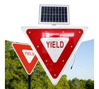 Solar Yield Sign 28"/35" Triangle Flashing Led Crossing Sign, With 18.8v Solar Panel & Fixed Mounting Accessories, Easy Installation, Ip65 Waterproof, Aluminum Yield Sig 35x35in