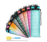 SOLARA Unbreakable 32oz Water Bottle with Motivational Time Marker, Sipper Bottle with straw, Water bottle for Gym Office| Mobile app with Drinking water reminder | Cool Aqua Green