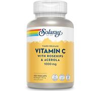 Solaray Vitamin C 1000mg Time Release Formula - 100 Vegan Capsules - High Strength VIT C with Acerola & Rosehip 2 Stage Sustained Release - 3+ Month Supply - Immune Support - Lab Verified