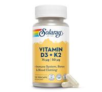Solaray Vitamin D3 3000 IU and K2 50mcg - 120 Vegetarian Capsules - High Strength Vitamin D and K for Immune, Bone & Muscle Support - 4 Month Supply - Lab Verified