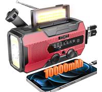 SOLARBABY A1 Wind Up Solar Radio with 10000mAh Battery, Portable Hand Crank Radio with Reading Light & LED Torch, AM/FM Emergency Radio with SOS Alarm USB for Outdoor Camping Hiking Survival, Red