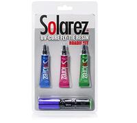 Solarez Fly Tie UV Cure Resin - Pro Roadie Kit ~ Thin-Hard, Thick-Hard, Flex Formulas, 3 Pack (.5 oz Tubes) w UV Fly Tye Flashlight ~ Clear Fly Tie Resin Glue for Forming, Shaping and Coating