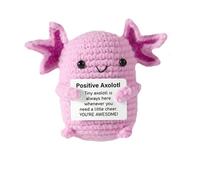 Solarfun Handmade Crochet Positive Axolotl Decor-Pink Amigurumi Yarn Art with Motivational Card, Cute Encouragement Gift for Coworkers & Teachers, Home Office Desk Decoration