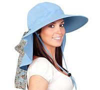 Solaris UPF 50+ Women's Wide Brim Sun Hat - Lightweight Foldable with Detachable Scarf & Neck Cover, UV Protection for Hiking, Beach, Gardening Blue