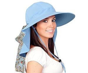 Solaris UPF 50+ Women's Wide Brim Sun Hat - Lightweight Foldable with Detachable Scarf & Neck Cover, UV Protection for Hiking, Beach, Gardening Blue