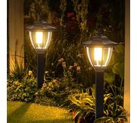 Solarize® Pack of 2 Black Victorian Coach Lamp Lantern Solar Lights LED Solar Lights Traditional Outdoor Garden Lighting Ground Stake Crystal Lamp Shade Stylish Classic Wall Fence Gate Post Deck Light