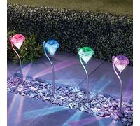 Solarize Set of 4 Stainless Steel Diamond Solar Powered Outdoor Garden Lights with Color Changing LEDs