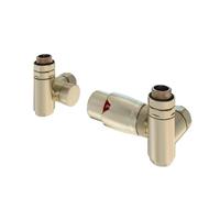 Solaro 15mm Dual Fuel Thermostatic Corner Radiator Valve & Lockshield - Brushed Brass
