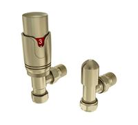 Solaro 15mm Thermostatic Angled Radiator Valve & Lockshield - Brushed Brass