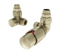 Solaro 15mm Thermostatic Corner Radiator Valve & Lockshield - Brushed Brass