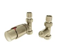 Solaro 15mm Thermostatic Straight Radiator Valve & Lockshield - Brushed Brass