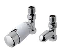 Solaro 15mm Thermostatic Straight Radiator Valve & Lockshield - Chrome & White