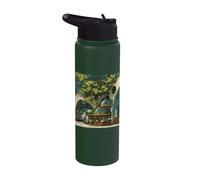 Solarpunk Coffee Shop Architecture Eco City Art Stainless Steel Insulated Water Bottle