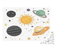 SolarSystemArt-CartoonSpaceStyle 1000 Pc Recycled Cardboard Complete Jigsaw Puzzle Set Family Lovers Cognitive Development Must-have Gift Set 70x50cm/1000pcs