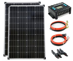 Solartronics Solar Set 2x100 Watt Module Mono 20A Charge Cable Pellet Boiler
