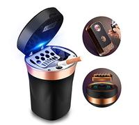 SOLARXIA Car Ashtray, Auto Ashtray Cigar Electronic Cigarette Lighter Detachable Solar Powered/USB Rechargeable with Lid Blue LED Light for Most Car Cup Holder Home Office (Black)