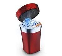 SOLARXIA Car Ashtray, Auto Ashtray Cigar Electronic Cigarette Lighter Detachable Solar Powered/USB Rechargeable with Lid Blue LED Light for Most Car Cup Holder Home Office (Red)