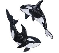 Solasocool 2 Pcs Killer Whale Iron On Patches - Embroidered Fish Applique Sew On/Iron On Patch for Clothing,Hats,Jackets,Backpacks,Jeans