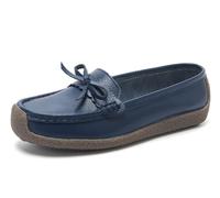 Solaud Women's Casual Leather Loafers Comfort Soft Wild Driving Slip-on Oxford Penny Moccasins Nurses Work Daily Walking Flats Shoes Dark Blue