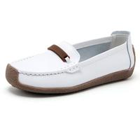 Solaud Women's Casual Leather Loafers Comfort Soft Wild Driving Slip-on Oxford Penny Moccasins Nurses Work Daily Walking Flats Shoes White