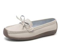 Solaud Women's Casual Leather Loafers Comfort Soft Wild Driving Slip-on Oxford Penny Moccasins Nurses Work Daily Walking Flats Shoes Off-White