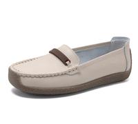 Solaud Women's Casual Leather Loafers Comfort Soft Wild Driving Slip-on Oxford Penny Moccasins Nurses Work Daily Walking Flats Shoes Beige