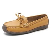 Solaud Women's Casual Leather Loafers Comfort Soft Wild Driving Slip-on Oxford Penny Moccasins Nurses Work Daily Walking Flats Shoes Yellow 7