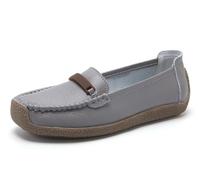 Solaud Women's Casual Leather Loafers Comfort Soft Wild Driving Slip-on Oxford Penny Moccasins Nurses Work Daily Walking Flats Shoes Grey 5
