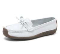 Solaud Women's Casual Leather Loafers Comfort Soft Wild Driving Slip-on Oxford Penny Moccasins Nurses Work Daily Walking Flats Shoes Milk White