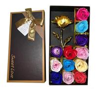 Solaughguy Artificial Rose Soap Flower Box - 18 Handcrafted Vegetable Oil Soap Roses in Elegant Box for Women's Day, Valentine's Day, or Home Decor - Red, Pink, (Gold)