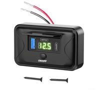 Solaughguy Car Charger 3 Port with Voltmeter, RV Panel Outlet USB C PD .0, 3-Port Fast Charging Socket for 12V-24V Vehicles, Dual PD3.0 & .0,(Green Light)