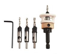 Solaughguy Countersink Drill Bit Set, 5 in 1 Countersink Drill Bit with Depth Stop, Woodworking Countersink Bits, Counter Sink Drill Bits for Wood, Wood Drill Bit Set,Tapered Drill Bits