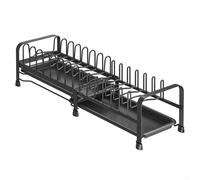 Solaughguy Expandable Dish Drying Rack for Kitchen Counter, Sink Drainer Rack with Adjustable Width 30.5-54.5 cm, Pot Lid Holder, Carbon Steel Utensil(Black)
