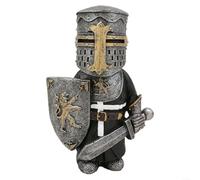 Solaughguy Medieval Gnome Guard Statue, Hand-Painted Resin Figurine with Halberd and Helmet, Gothic Dwarf Ornament for Home Garden Yard Decor, Unique Battle(W136)