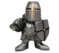 Solaughguy Medieval Gnome Guard Statue, Hand-Painted Resin Figurine with Halberd and Helmet, Gothic Dwarf Ornament for Home Garden Yard Decor, Unique Battle(W137)