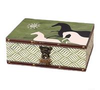 Solaughguy New Chinese Style Retro Leather Storage Box, Wooden Organizer with Lock for Documents Jewelry Cosmetics, Vintage Decorative Chest for Home Office Desktop(A 27 * 22 * 9.5)