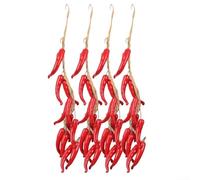 Solaughguy Simulated Pepper Hanging Strings Set of 4 - Realistic Plastic Decorative Peppers with Leaves for Farmhouse, Restaurant, Courtyard & Kitchen Décor - Red,(Style 3)