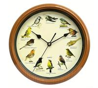 Solaughguy Singing Bird Wall Clock 13 Inch| Decorative Resin Clock with Hourly Birdsong Chimes for British European Species| AM Only Sound Setting| Battery Operated for Home(Copper 13 inches)