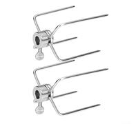 Solaughguy Stainless Steel BBQ Rotisserie Meat Forks Clamp Set with Locking Screw for Secure Grilling of Beef, Pork, Lamb and Poultry, 4-Prong Design for Even