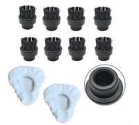 Solaughguy Steam Cleaner Accessories Compatible with Dupray| 8-Pack Round Stainless Steel Brush Nozzles and 2 Microfiber Pads for Deep Cleaning Corners| Gaps| Drains in