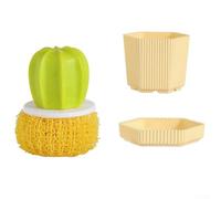 Solaughguy Succulent Shaped Pot Brush with Microfiber Cleaning Ball - Detachable Dish and Sink Brush for Kitchen, Creative Household Cleaning Tool with Storage(Yellow)
