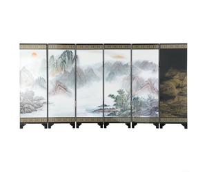Solaughguy Vintage Chinese Style Wooden Room Divider Screen, 6 Panel Folding Privacy Partition with Retro Pattern for Home Office Decor, Portable Small Space Separator,