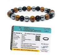 SOLAVA Original Triple Protection Bracelet with Lab Certificate for Men and Women - Natural Energised Tiger Eye Stone, Black Obsidian, Hematite Stone for Power, Protection, Good Luck - 8MM Beads, Free