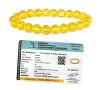 SOLAVA Original Yellow Citrine Bracelet with Lab Certificate for Men and Women - Natural Energised Bead Stone Crystal Bracelet for Money, Success, and Good Luck - 8MM Beads, One Size, Crystal